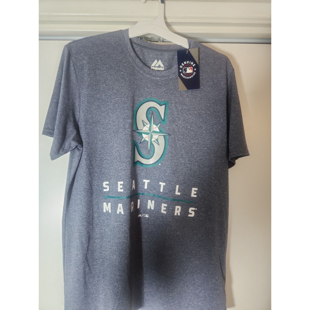 Seattle Mariners Men Cotton T-Shirt  Navy Heather L Majestic NEW WITH TAGS